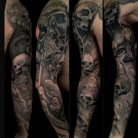 Sleeve tattoo designs for guys - 15. Snake Sleeve Tattoo. Snakes are an excellent option as the ‘anchor’ for a sleeve – that is, a tattoo or collection of tattoos that span from your shoulder to your wrist. Many men choose a detailed snake as the central design of their sleeve to give it a structured look and an edgy vibe.
